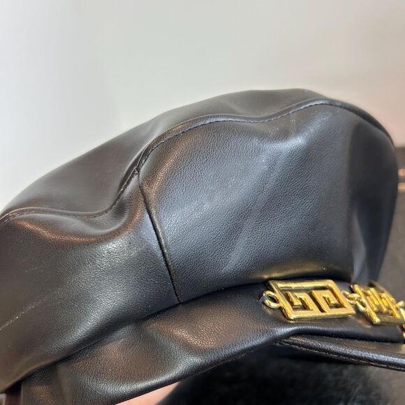 Vintage 80s KOKIN Faux Leather Moto Biker Newsboy Cabbie Hat Gold Sunburst - Picture 8 of 9